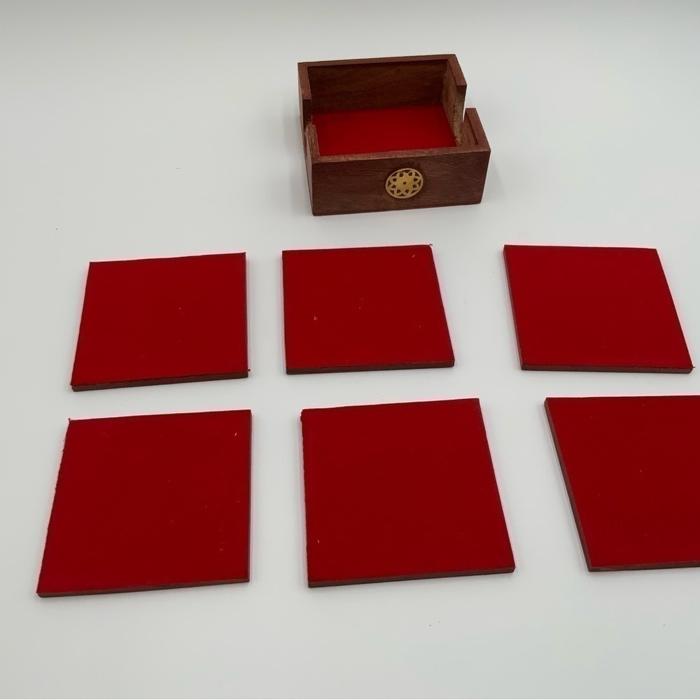 Set Of 6 Indian Sheesham Wood Elephant Square Coasters Never Used - Picture 5 of 5